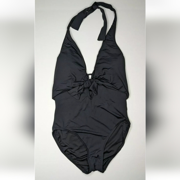 Vince Camuto Solid Tie Halter One-Piece Swimsuit, Black, Women's 8 - Picture 1 of 2